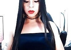 lengthy black Hair shelady Jerking Her pecker