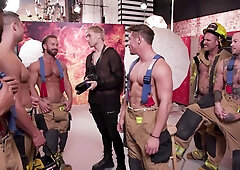 Photographer gangbanged by six firefighters, gets his face covered in cum!
