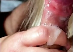 Blonde milf deep-throat POV and creampie compilation—swallows every load