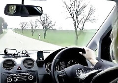 German Aged Julia Pink tempt Hitchhiker Male to Cheating Bang in Car rim whit Plug in Butt