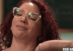 Big breast teacher fucks two students