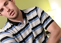 Dashing jock strips his clothes for a solo masturbation session