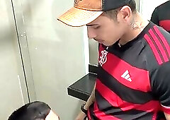 Sucking and giving it to the rascal after training.