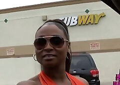Black mother i'd like to fuck gets picked up and drilled by youthful hood BBC