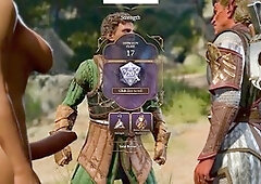 Trans lady in the village battle of Baldur's Gate trio with lewd animations