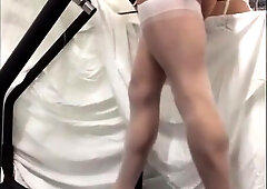 White stockings treadmill walking