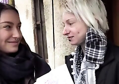 Blonde & Brunette Enjoy Outdoor Czech Streets Fucking