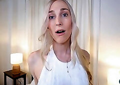 GROOBYGIRLS - Horny blonde Tgirl masturbating and fingering herself anal