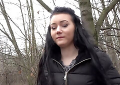 Raven-haired bimbo Lady Zee gives head and fucks for some cash