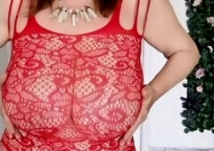 Red Net Bodystockings On Huge Mature Tits