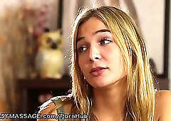 Beautiful babe with blue eyes is about to get down and dirty with her friends