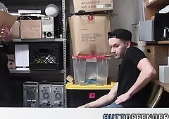 Shoplifting twink guzzles cum after fucking