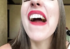 See me stuff and crush gummy bears in my wide open throat. Hard chewing, uvula teasing, clear swallowing sounds. Nice-looking face, red lips, full con