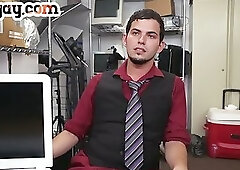 Office BBC gay fucks nympho white stud in anal hole