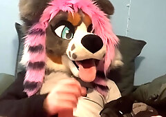 Fur covered penetrates his cock-squeezing butt until he jizzes