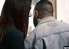 Busty tattooed Tranny babe Foxxy sucks and fucks her stepsis black bf