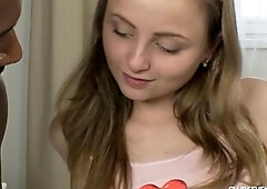 Tiny teen plays with big black dick