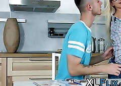 Tight teen pussy gets torn up in cowgirl by one hung stud