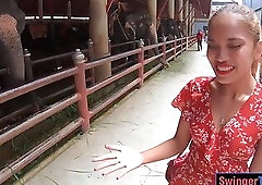 Elephants feeding with amateur Thai girlfriend and sex at home