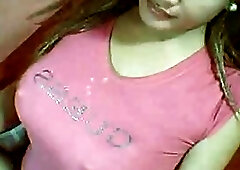 Busty Shemale Wanks her Cock