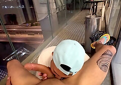 Middle Eastern humungous schlong sucky-sucky on the balcony of 14th floor