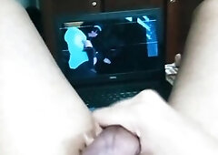 Femboy having an intensive climax whilst watching a manga