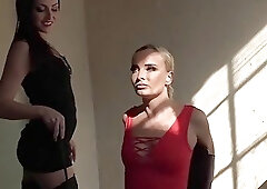 Bondage babe toyed into submission by dyke domina