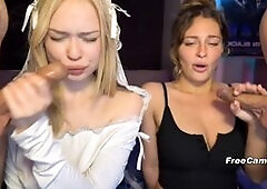 Webcam Foursome Sluts Share Big Cocks – Double Blowjob