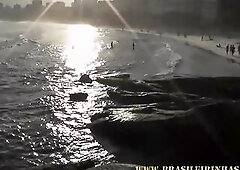 Seductive Latin golden-haired with tanned skin, Nicole Bittercourt is having interracial sex on the beach