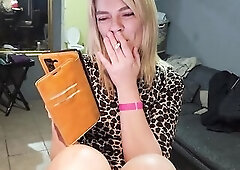 Cute golden-haired flashing her twat