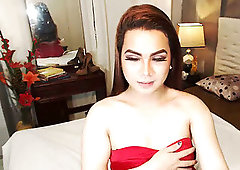 molten beautiful Shemale Jerking Her Big pink cigar