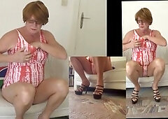 Spandex tranny enjoys solo masturbation