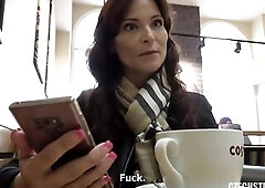 Aged woman with red hair is groaning from enjoyment whilst having anal sex with a random stranger