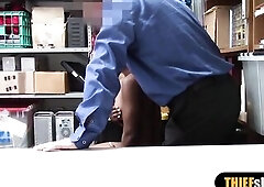 Kinky black teen shoplifter with large tits and flawless body disrobe searched and chastise drilled for freedom by a amoral security guard