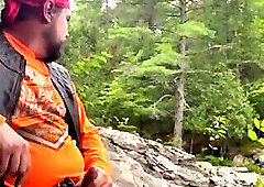 Biker cums in the woods
