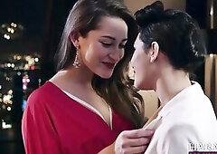 Charming lesbos Dani Daniels and Raven Rockette fingering and toying their moist vaginas