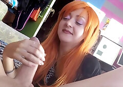 Redhead cosplayer has fun with my hard cock