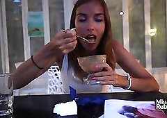 Hot brunette likes to go out quite often with a vibrator hidden inside her pussy