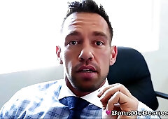 Gorgeous office ladies have a nice birthday surprise for their boss, while in his office