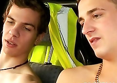 Two British dudes jerk off in their car