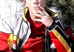 Cool guy Roma enjoys smoking and jerking off simultaneously