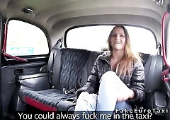 Biggest tits tattooed Euro blond got her twat licked in back seat in fake taxi then driver pounded her hairless vagina in each position possible