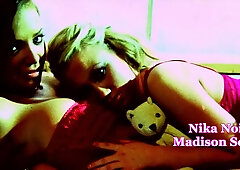 Hot lesbians with their high heels on suck on each other