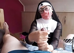 Hand job, red nails, point of view