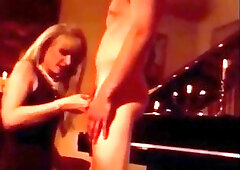 Skinny blonde shemale tastes cum after giving head and fucking