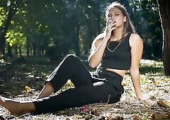 Seductive Russian hotty smokin' one cigarette in studio, soft shadows, private lighting, teasing expressions, relaxed mood, close-up aesthetic sh