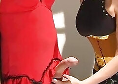 Mistress fucks big dick crossdresser hard and gives aggressive handjob to make her spunk