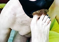 Awesome foot fetish. The thrall kisses and licks my feet, sucks my toes.