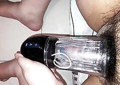 Taiwanese chubby stud ejaculates twice in a row with a weenie milking machine 8ML in total