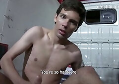 Impressive van audition with a hung delivery guy going raw